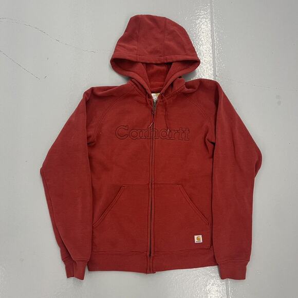 Vintage Y2k Carhartt Red Embroidered Zip Up Hoodie - Picture 1 of 5